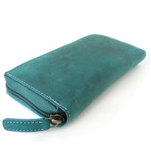Laden Sie das Bild in den Galerie-Viewer, Reißverschluss Geldbörse TOP SECRET - petrol, Langformat, Echtleder, RFID-Schutz
