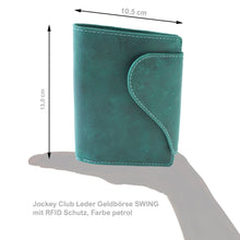 Laden Sie das Bild in den Galerie-Viewer, Geldbörse SWING - petrol, Hochformat, Aussenriegel, tiefes Scheinfach, Echtleder, RFID-Schutz
