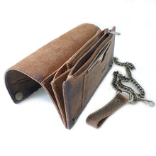 Laden Sie das Bild in den Galerie-Viewer, Naturleder Geldbörse BIKER mit Kette - Langformat, Volllederausstattung , Vintage-Look