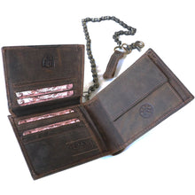 Laden Sie das Bild in den Galerie-Viewer, Naturleder Geldbörse - DEATHWING mit Kette - Querformat, Volllederausstattung , 11 Kartenfächer mit RFID Schutz, 2 Scheinfächer