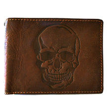 Laden Sie das Bild in den Galerie-Viewer, Naturleder Geldbörse SKULL - Querformat, Volllederausstattung, 6 Kartenfächer mit RFID-Schutz, 2 Scheinfächer