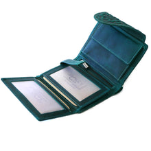 Laden Sie das Bild in den Galerie-Viewer, Geldbörse SWING FLORAL - Petrol, Hochformat, Außenriegel, tiefes Scheinfach, Echtleder, RFID-Schutz