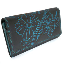 Laden Sie das Bild in den Galerie-Viewer, Geldbörse NICE FLOWERS - türkis, 9 Kartenfächer mit RFID Schutz, 3 Scheinfächer