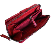 Laden Sie das Bild in den Galerie-Viewer, Reißverschluss Geldbörse PUKALANI - cherry rot, 15 Kartenfächer, 1 tiefes Scheinfach, zweigeteiltes Münzfach, USED-OPTIK, Echtleder