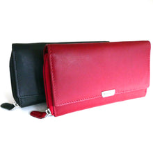 Laden Sie das Bild in den Galerie-Viewer, Leder Geldbörse MASSALA - rot - schwarz - 12 Kartenfaecher - 3 Scheinfaecher - zweigeteiltes Muenzfach
