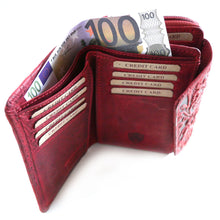 Laden Sie das Bild in den Galerie-Viewer, Reißverschluss Geldbörse FIORI - rot, geprägtes Blütenmuster, 16 Kartenfächer mit RFID Schutz, 2 Scheinfächer, Echtleder