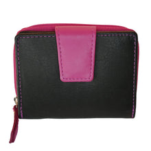 Laden Sie das Bild in den Galerie-Viewer, Geldbeutel Leder Reissverschluss schwarz pink