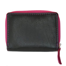 Laden Sie das Bild in den Galerie-Viewer, Geldbeutel Leder Reissverschluss schwarz pink