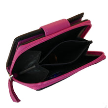 Laden Sie das Bild in den Galerie-Viewer, Geldbeutel Leder Reissverschluss schwarz pink