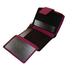 Laden Sie das Bild in den Galerie-Viewer, Geldbeutel Leder viele Faecher schwarz pink