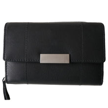 Laden Sie das Bild in den Galerie-Viewer, Geldbeutel Leder mit Knopf und Reissverschluss schwarz