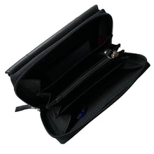 Laden Sie das Bild in den Galerie-Viewer, Geldbeutel Leder mit Knopf und Reissverschluss schwarz