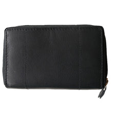 Laden Sie das Bild in den Galerie-Viewer, Geldbeutel Leder mit Knopf und Reissverschluss schwarz