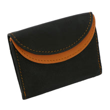 Laden Sie das Bild in den Galerie-Viewer, Mini Leder Geldbeutel zweifarbig in schwarz ocker mit Platz fuer drei Bankkarten