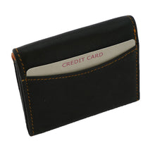 Laden Sie das Bild in den Galerie-Viewer, Mini Leder Geldbeutel zweifarbig in schwarz ocker mit Platz fuer drei Bankkarten