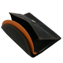Laden Sie das Bild in den Galerie-Viewer, Mini Leder Geldbeutel zweifarbig in schwarz ocker mit Platz fuer drei Bankkarten