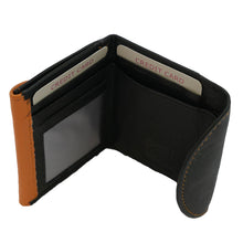 Laden Sie das Bild in den Galerie-Viewer, Mini Leder Geldbeutel zweifarbig in schwarz ocker mit Platz fuer drei Bankkarten
