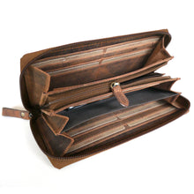 Laden Sie das Bild in den Galerie-Viewer, Reissverschluss Geldbörse Naturleder braun mit Kolibri Motiv