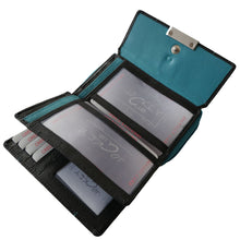 Laden Sie das Bild in den Galerie-Viewer, Reissverschluss Geldboerse tuerkis und schwarz mit 10 Kartenfaechern und RFID Schutz 2 Scheinfaecher und 4 Muenzfaechern