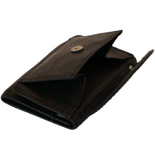 Laden Sie das Bild in den Galerie-Viewer, Mini Wickel Portemonnaies in schwarzem Leder mit zwei Kartenfaecher und einem Scheinfach online kaufen