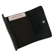 Laden Sie das Bild in den Galerie-Viewer, Mini Wickel Portemonnaies in schwarzem Leder mit zwei Kartenfaecher und einem Scheinfach online kaufen