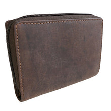 Laden Sie das Bild in den Galerie-Viewer, geldbeutel naturleder braun mit reissverschluss und tribal tattoo