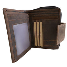 Laden Sie das Bild in den Galerie-Viewer, geldbeutel naturleder braun mit reissverschluss und tribal tattoo