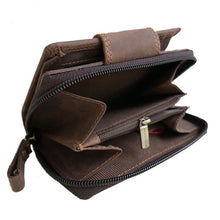 Laden Sie das Bild in den Galerie-Viewer, geldbeutel naturleder braun mit reissverschluss und tribal tattoo