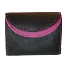 Laden Sie das Bild in den Galerie-Viewer, Mini Leder Geldbeutel zweifarbig in schwarz pink mit Platz fuer drei Bankkarten