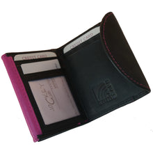 Laden Sie das Bild in den Galerie-Viewer, Mini Leder Geldbeutel zweifarbig in schwarz pink mit Platz fuer drei Bankkarten