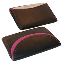 Laden Sie das Bild in den Galerie-Viewer, Mini Leder Geldbeutel zweifarbig in schwarz pink mit Platz fuer drei Bankkarten