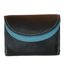 Laden Sie das Bild in den Galerie-Viewer, Mini Leder Geldbeutel zweifarbig in schwarz tuerkis mit Platz fuer drei Bankkarten
