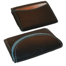 Laden Sie das Bild in den Galerie-Viewer, Mini Leder Geldbeutel zweifarbig in schwarz tuerkis mit Platz fuer drei Bankkarten