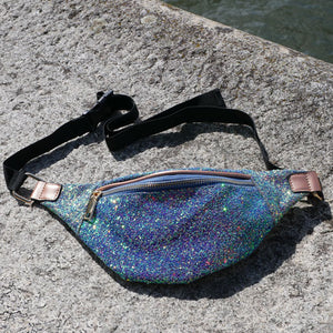 Slingbag - Bauchtasche mIt Sparkling Glitter blau rose gold