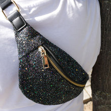 Laden Sie das Bild in den Galerie-Viewer, Slingbag - Bauchtasche mIt Sparkling Glitter schwarz gold
