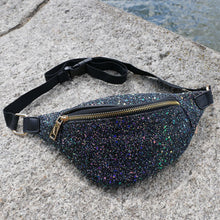 Laden Sie das Bild in den Galerie-Viewer, Slingbag - Bauchtasche mIt Sparkling Glitter schwarz gold
