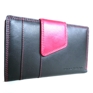 Geldbörse BO-KAAP L&L - schwarz-rot, innen Multicolor, 12 Kartenfächer, 2 Scheinfächer, Echtleder